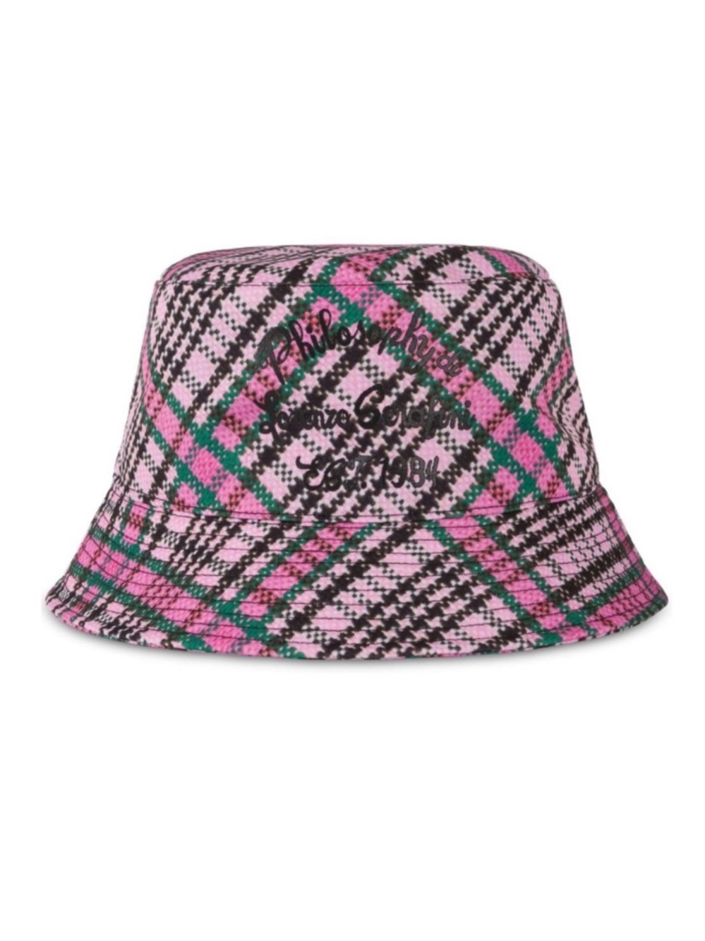 PHILOSOPHY DI LORENZO SERAFINI Plaid Pink Green Logo-Print Checked Bucket Hat